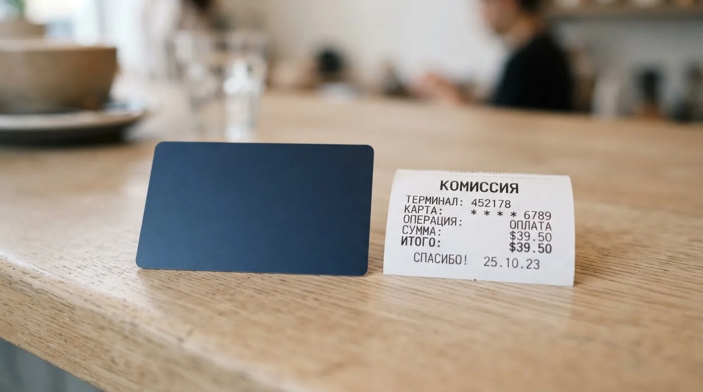 Чек и карта на столике в кафе