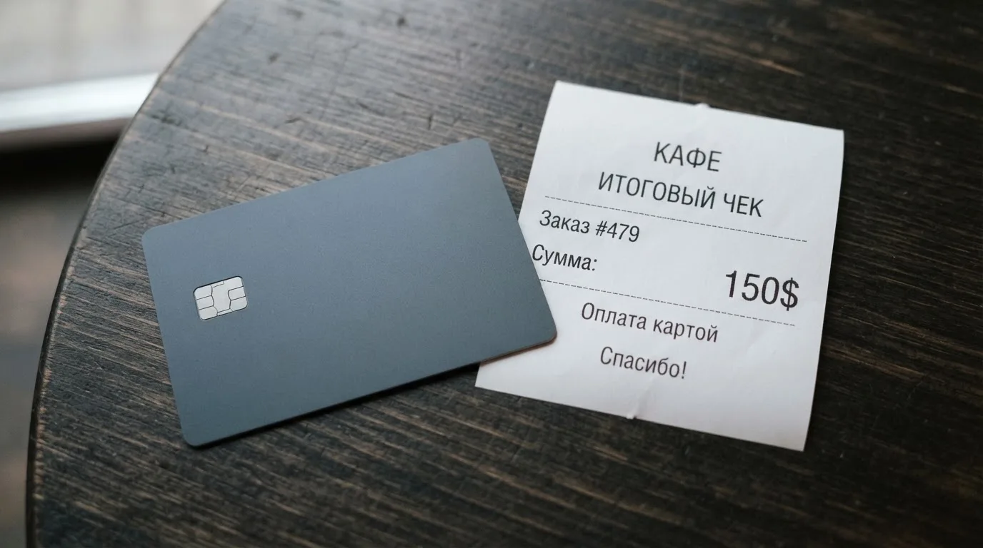 Чек и карта на столике в кафе