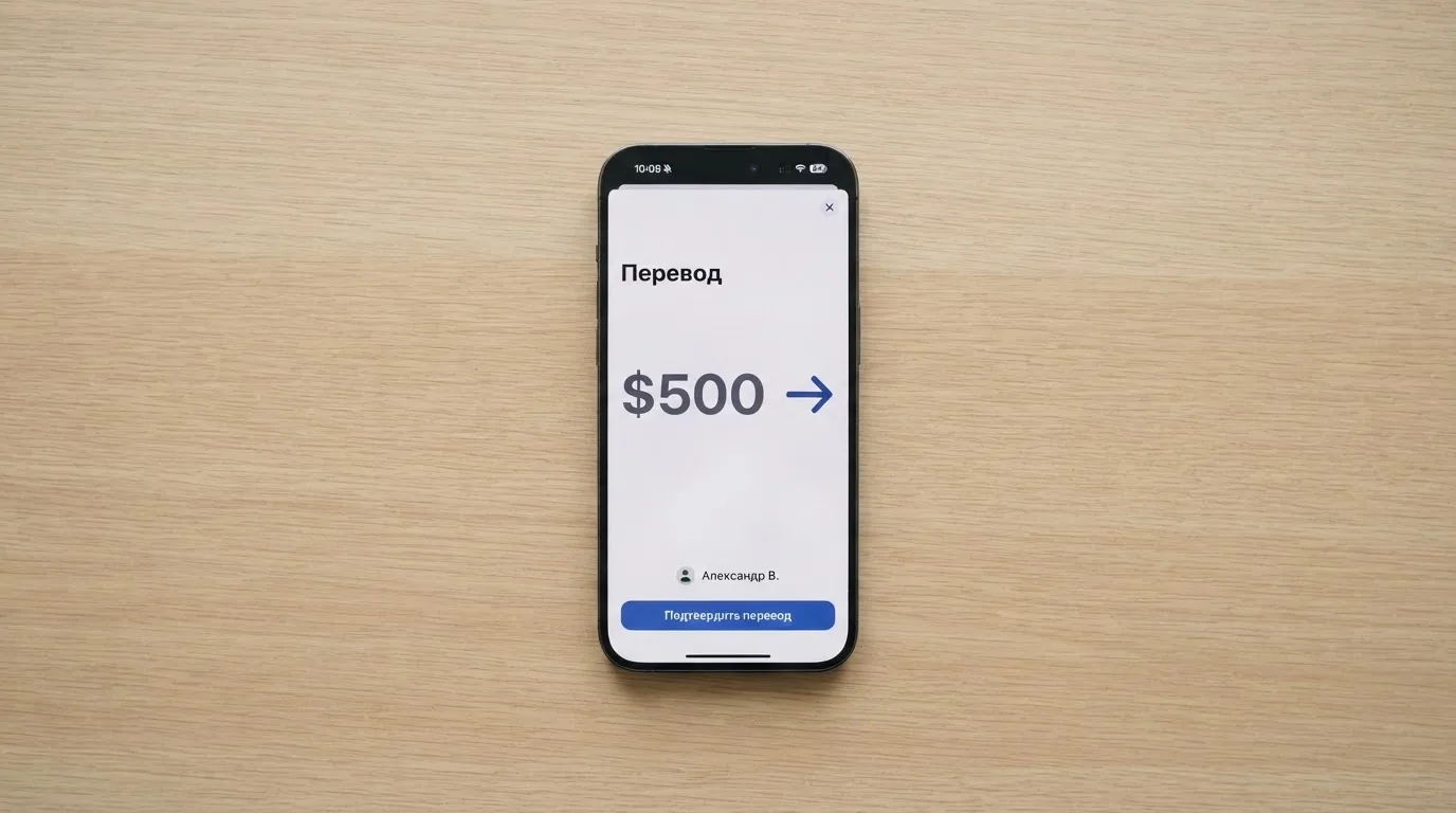 Телефон с экраном перевода стейблкоина